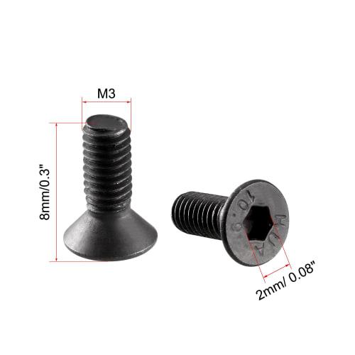 uxcell Hex Socket Head Bolts, Flat Head Bolts, 10.9 Carbon Steel, Machine Screws, M3*8mm, Pack of 50