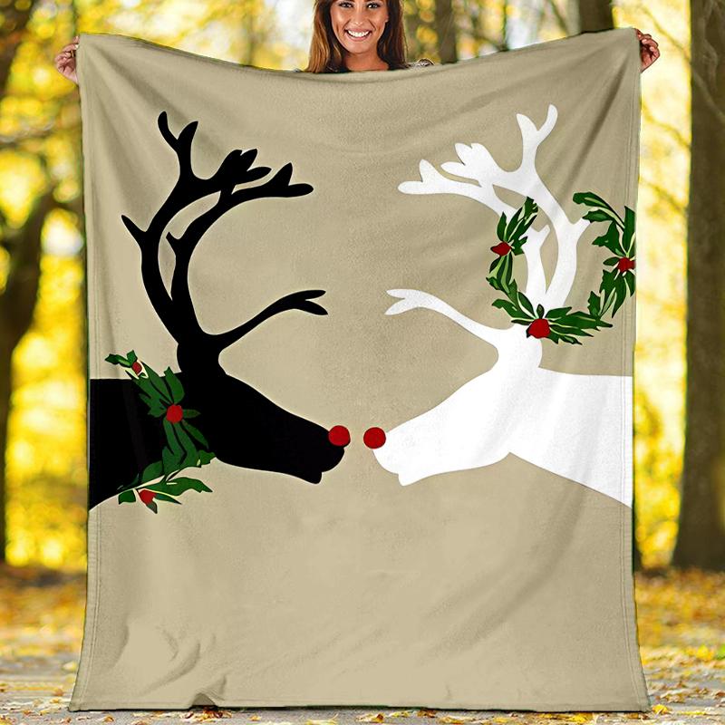 Christmas reindeer Theme Printed Blanket - Perfect for Couch, Bed, Travel & Outdoor Use | Machine Washable, Cozy & Durable.