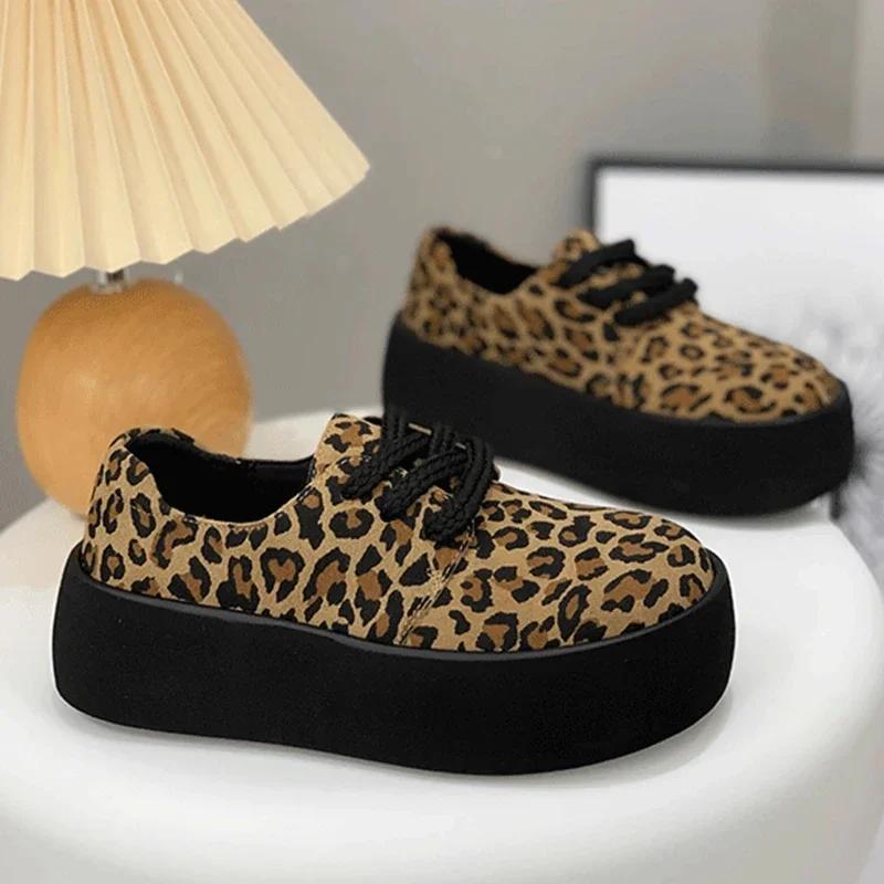 Leopard Women Platform Shoes Flats Suede Casual Sneakers Woman 2024 Trend New Cozy Walking Shoes Autumn Brand Mujer Zapatillas