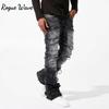 RogueWave Straight Pant Men Jeans Denim Pants Slim Fit Irregular Folds Tassel Splice Simple Button Pocket High Street Trousers