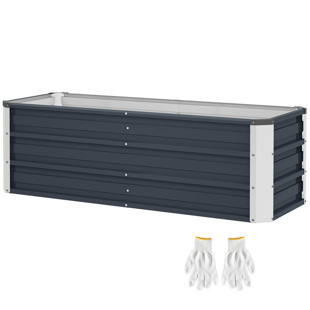 Steel raised garden bed, planter box, flower box, flower pot with gloves, charcoal gray, 125 x 47 x 44 cm