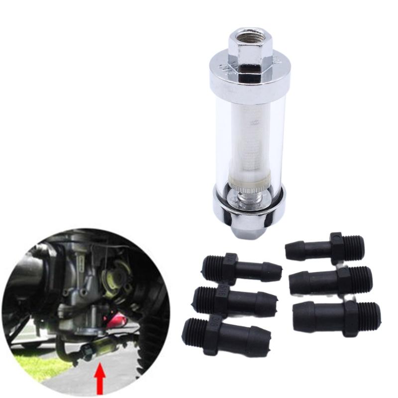 Motorcycle Inline Fuel Filters 3/8" 1/4" 5/16" Fitting Universal Fuel Filter Chromed Gas Glass Reusable Oil Fuel Filter