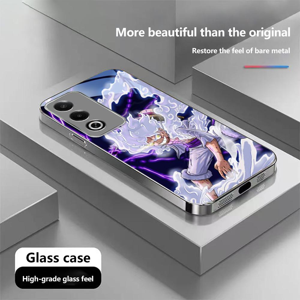 Чехол для телефона N201 One Piece Luffy Gear 5 art для iPhone 16 15 Pro Max 8 Samsung S24 S23 A54 A35 Redmi Note 13 12 Pro с позолоченной рамкой и закаленным стеклом