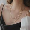 Ожерелье из титановой стали с двойным змеиным костяным плетением 18 карат с покрытием из золота - модная европейская и американская короткая ключичная цепочка для женщин