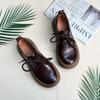 Spring New Women's Shoes First Layer Cowhide Lace-up Thick-soled Single Shoes Retro Round Head Women's Shoes Soft Sole Soft Surface