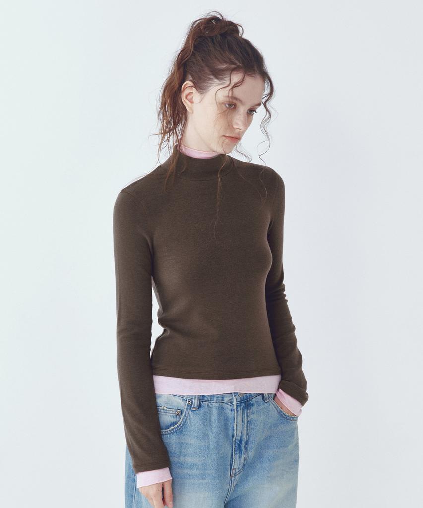 CITTA Every Day Wool Double Layered Turtle-Neck T-Shirt_Ctt397(Brown)