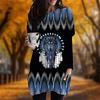 New In Autumn Chief Husky Print Plus Size Dress Women O'neck Long Sleeves Casual Pocket Dresses