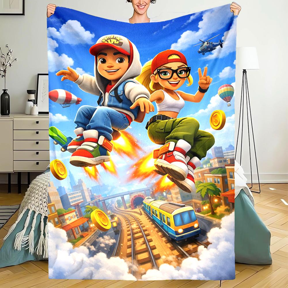 Subway Surfers Theme Printed Blanket - Perfect for Couch, Bed, Travel & Outdoor Use | Machine Washable, Cozy & Durable.