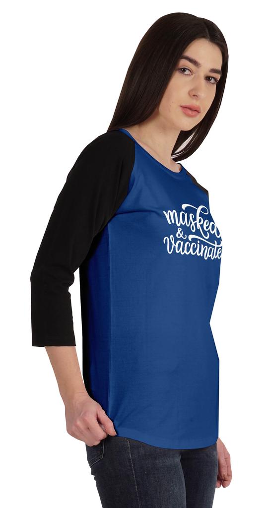 Inkmeso Маскированный и вакцинированный Забавная футболка с вырезом лодочкой в поддержку вакцинации для женщин