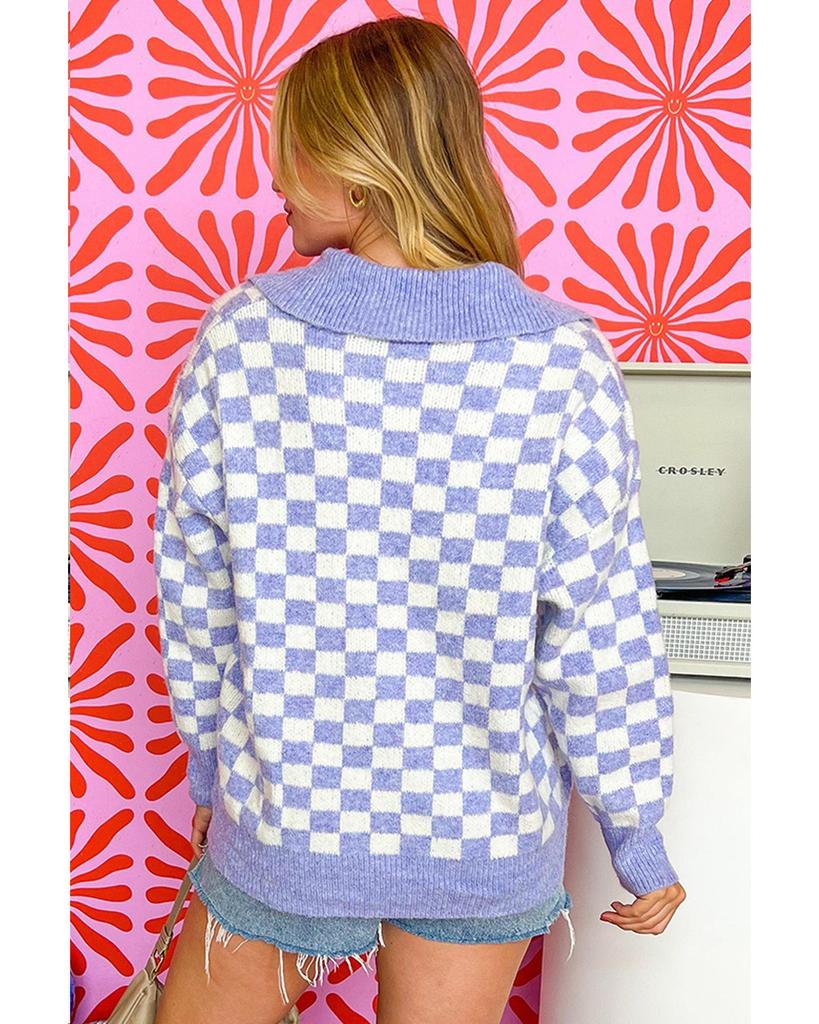 Azura Exchange Фиолетовый клетчатый воротник с пуговицами большого размера свитер