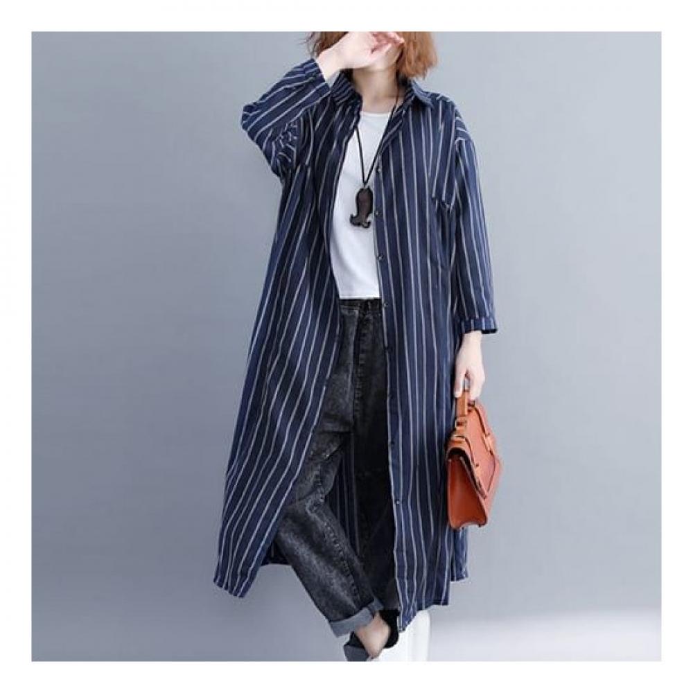 Navava Casual Stripe Thin Long Sleeve Long Shirt Nb1941
