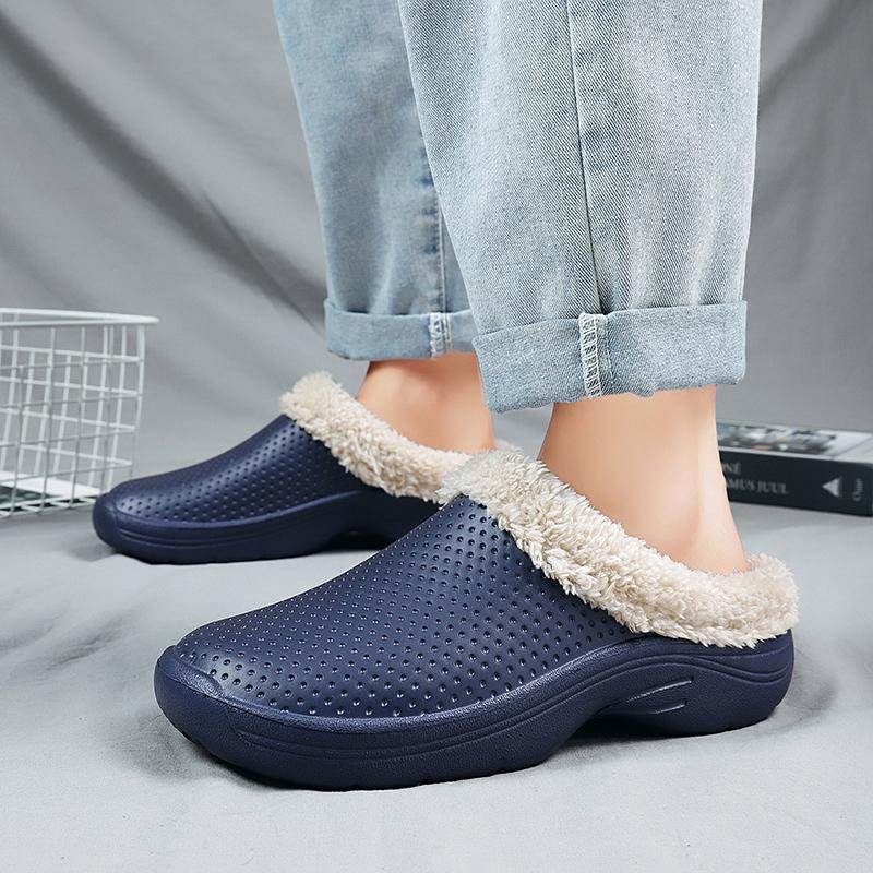 Fashion Men's Clogs Short Plush Slippers Winter Fashion Hole Shoes Beach Sandal Indoor House Flat Shoes Lightweight Soft Bathroom Slide