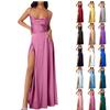 Женское летнее длинное атласное платье с открытой спиной и воротником-хомутиком на бретельках
