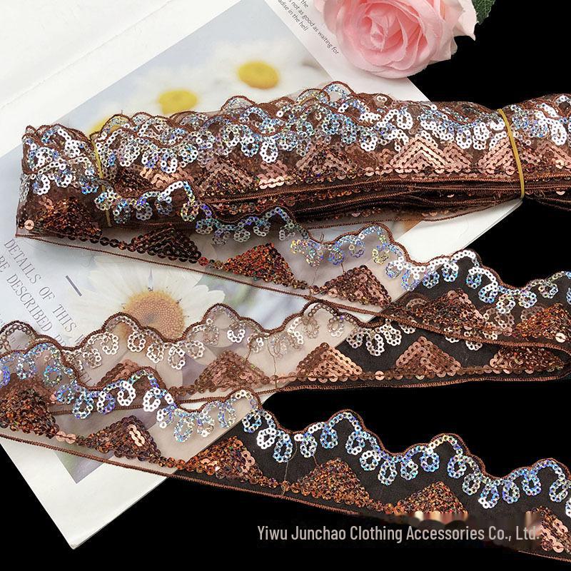 Готовая к использованию сетчатая занавеска с вышивкой пайетками и треугольной кромкой из пайеток