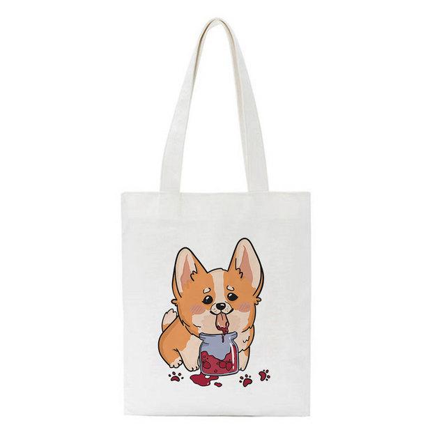 Женская сумка, модная холщовая сумка Kawaii Corgi с буквенным принтом, повседневная большая вместительная женская сумка Harajuku, новая забавная винтажная сумка-шопер с героями мультфильмов, сумки на плечо