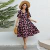 Summer Women’s V-neck Short Sleeve Dress Floral Print High Waist Slim Dress Comfortable Breathable Casual Fashion Plus Size Long Dress