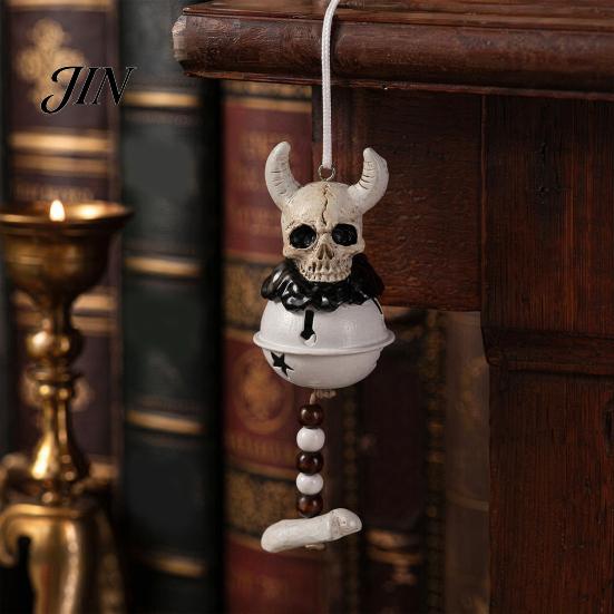 Durable Halloween Ornament Jingle Bell Ornament, Gothic Bull Skull/Angel Wings Hanging Decoration for Tree, Party Home Decor Seasonal
