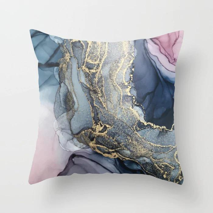New Sofa Pillowcase, Marble Pattern Peach Leather Velvet Material Pillowcase, Soft