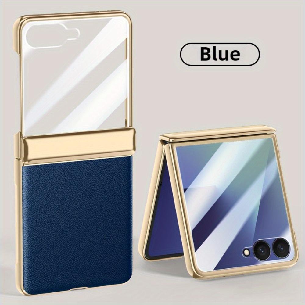 For Samsung Galaxy Z Flip 7 6 Flip7 Flip6 Phone Case with Screen Protector & Hinge Protection PU Leather Plating Frame Cover