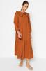 Women's Fashion New Hijab Dress Cinnamon Collar Embroidered Half Patch Linen Look Woven Dress