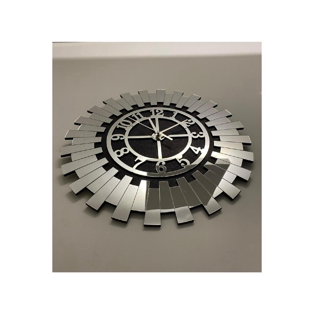 Large Silver Decorative Wall Clock Mirrored Plexiglass On Mdf With Turkish Numbers 60x60 Cm Clock