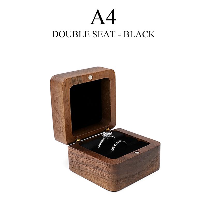 Square Wooden Ring Box for Couple - Walnut Engagement Ring Case, Wedding Jewelry Gift Box Organizer
