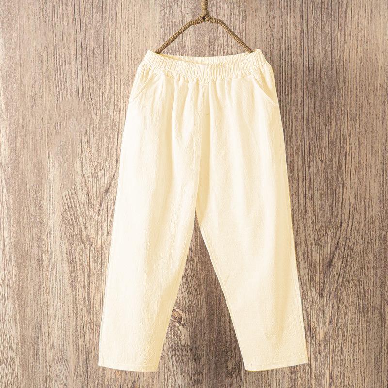 Однотонные хлопково-льняные брюки прямого кроя, свободные, длиной до щиколотки, для лета – больших размеров, тонкий стиль, для женщин среднего и пожилого возраста