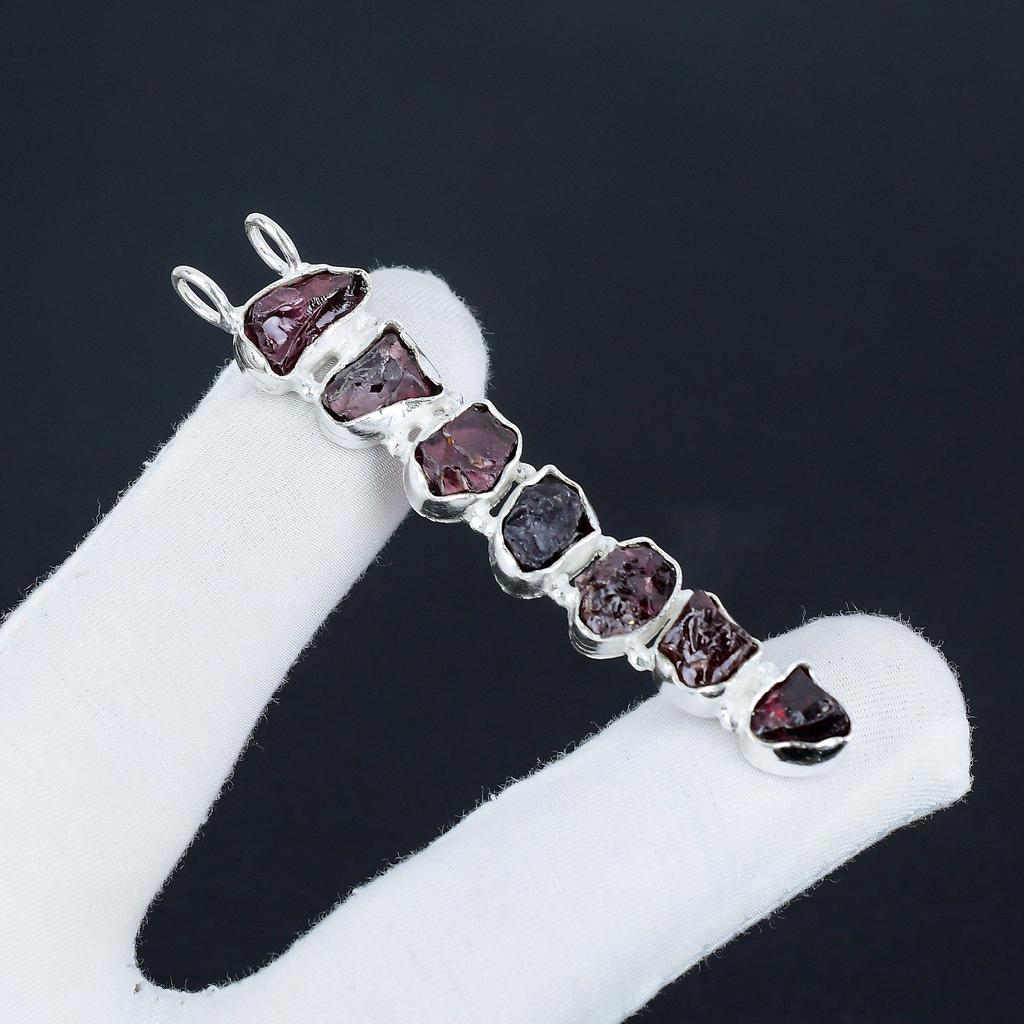Natural Red Garnet Raw Gemstone Silver Pendant In 925 Sterling Silver - Handmade Design, Everyday Wear Jewelry Birthday Gift