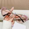 Popular Vintage Diamond Cat Eye Sunglasses Women For Female Metal Sun Glasses Punk Luxury Brand Designer Pink Crystal Shades