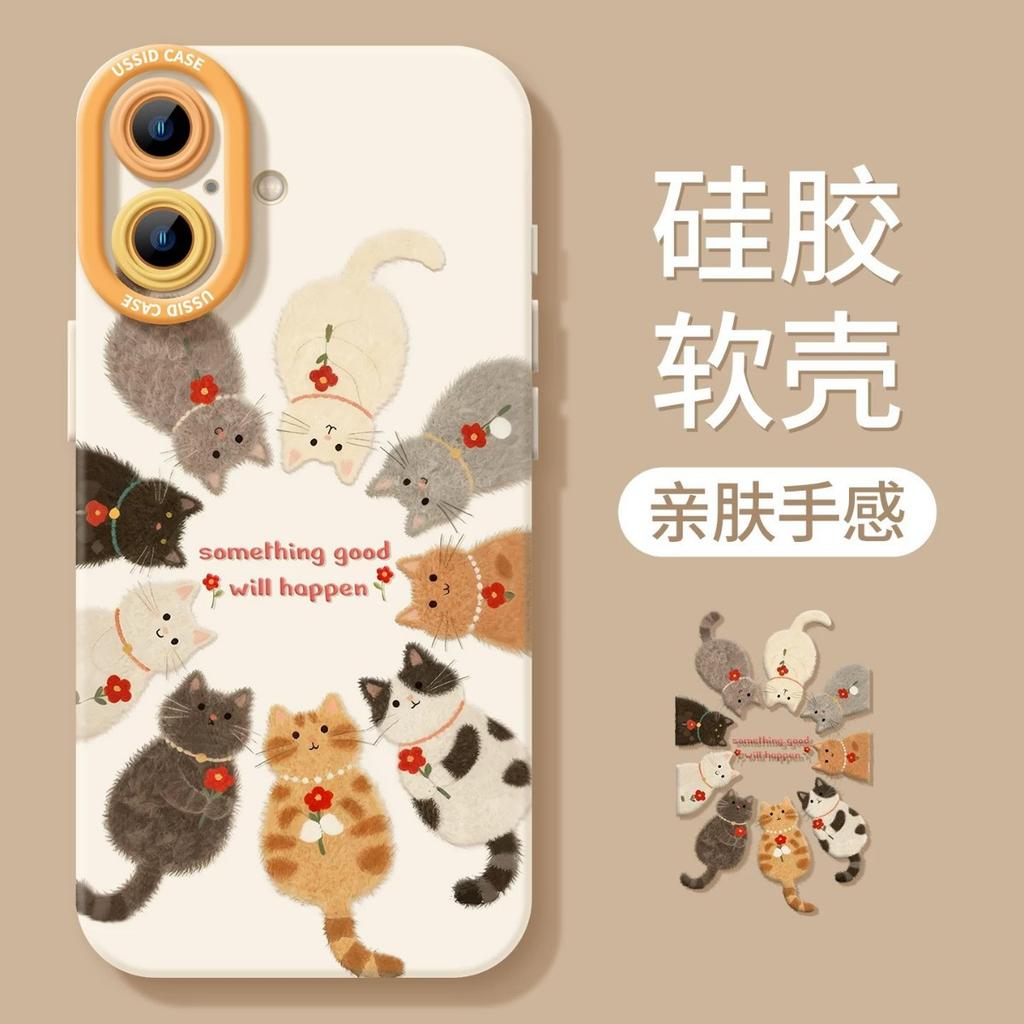 Котёнок подходит для чехла для мобильного телефона iPhone17 Apple 14 милый питомец 16promax мягкий 15 ремешок литературный чехол 13