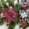 Set Of 10 Pcs Christmas Poinsettia Flowers Ornaments Glitter Floral Accessories Xmas Wreath Tree Decorations For Party Home Wedding