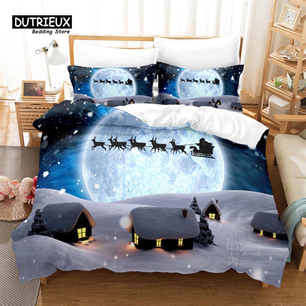 Рождественский комплект постельного белья с изображением Санты, комплект постельного белья с изображением рождественских саней, мягкий, удобный, дышащий, пододеяльник для спальни, гостевой комнаты