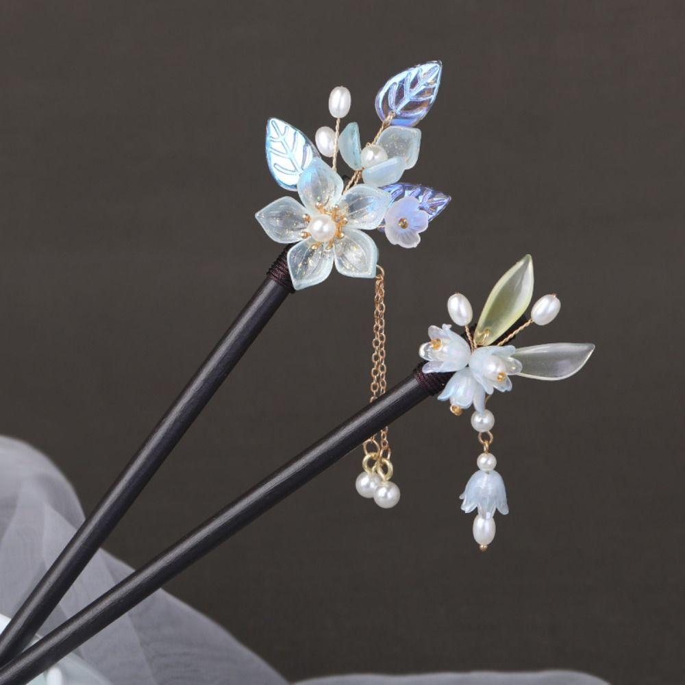 Tassel Flower Hair Stick Wood Hanfu Hair Stick Headpieces Pearl Hair Stick Party