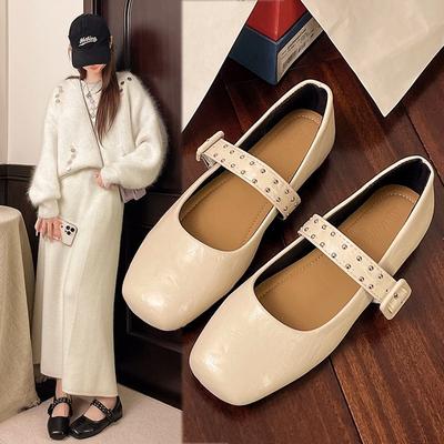 Простые корейские туфли-лодочки женские весна 2025 года, новые ретро-модные туфли Мэри Джейн на плоской подошве с квадратной головкой