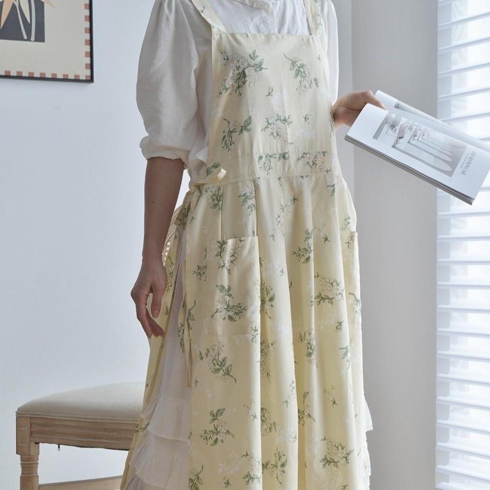 Pure Cotton Cotton Apron Floral Pattern Korean-style Apron Vintage Girls Apron Gardening Works