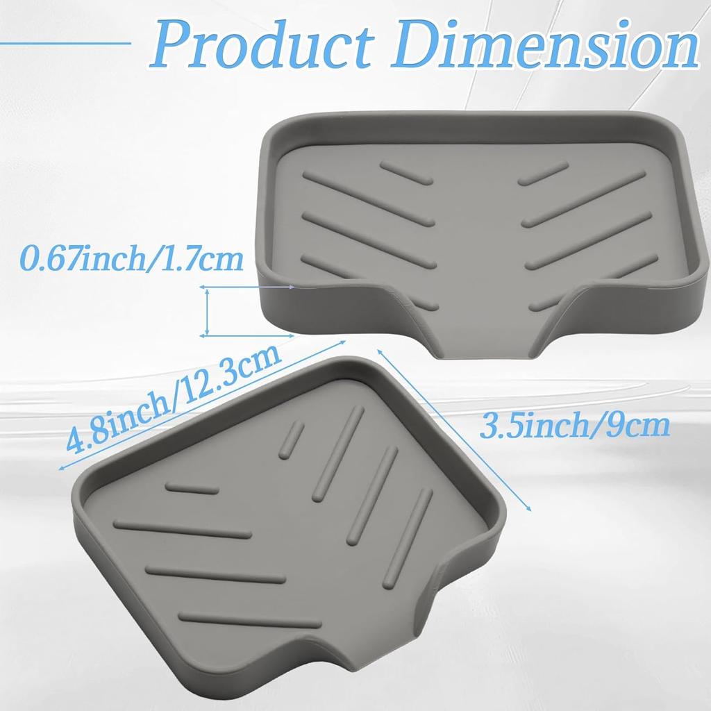 BokWin 1 Pack Silica Gel Soap Dish with Drain, Self Draining Soap Tray for Shower, Bathroom and Kitchen Sink Organizer, Bar Soap Holder, Grey,