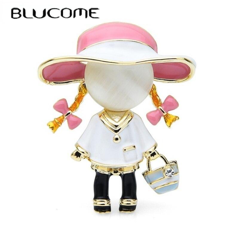 Blucome Новое поступление, брошь в виде милой девочки, которая ест дыню, маленькая девочка с розовой шляпой, брошь на булавке для девочек и женщин