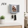 Family Portrait Wall Decoration Key Holder with Hidden Storage Shelf, Mediterranean-Style Window Frame Photo Shelf Display Stand, Functional Entryway