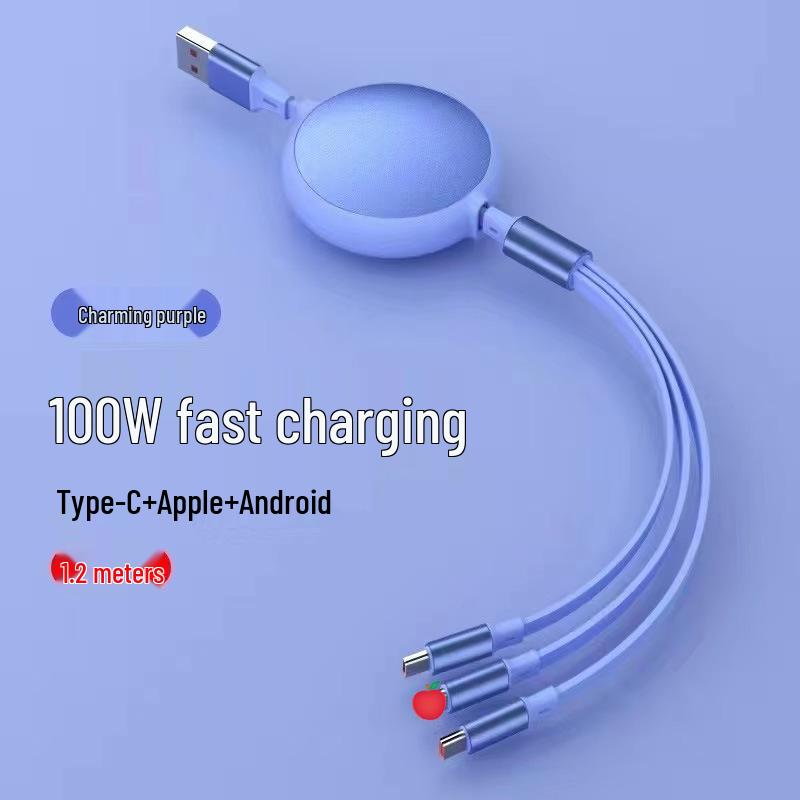 Быстрый зарядный кабель 3-в-1 Type-C мощностью 100 Вт для устройств Huawei, Android и Apple