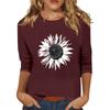 Women's Fashion Casual Round Neck 3/4 Sleeve Loose  Printed T-Shirt Ladies Top