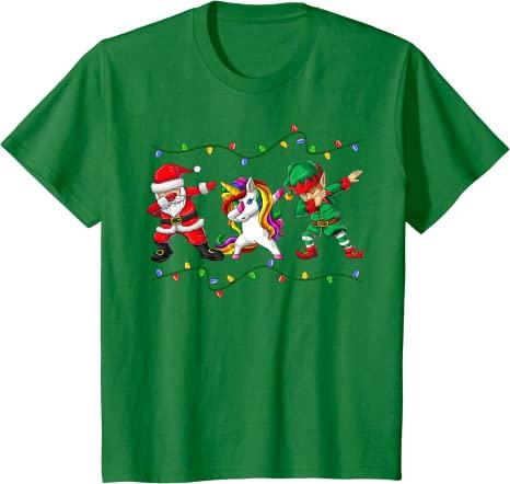 Dabbing Santa Elf Unicorn Christmas Costume Squad Kids Boys Unisex Xmas Gifts TShirt Funny DabbingElf Family Matching Tee Tops