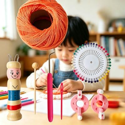 BEPAN Деревянная кукла Французский вязальщик Детский DIY Поделка Инструмент для вязания Машинка для помпонов Набор пряжи Ручные принадлежности DIY Вязание