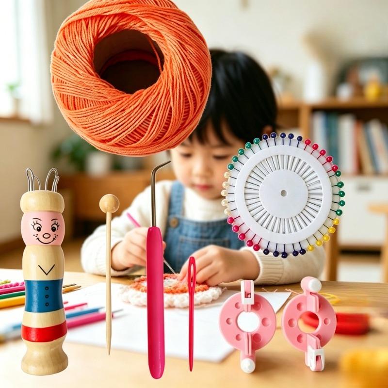 BEPAN Wooden Doll French Knitter Kids DIY Craft Knitting Tool Pom Pom Maker Yarn Set Handmade Supplies DIY Knitting