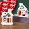 Christmas Mini Snow House Figurine LED Lighted Miniature Cottage Decoration Tiny Resin Winter Village Ornament for Xmas Scene Desktop Decoration