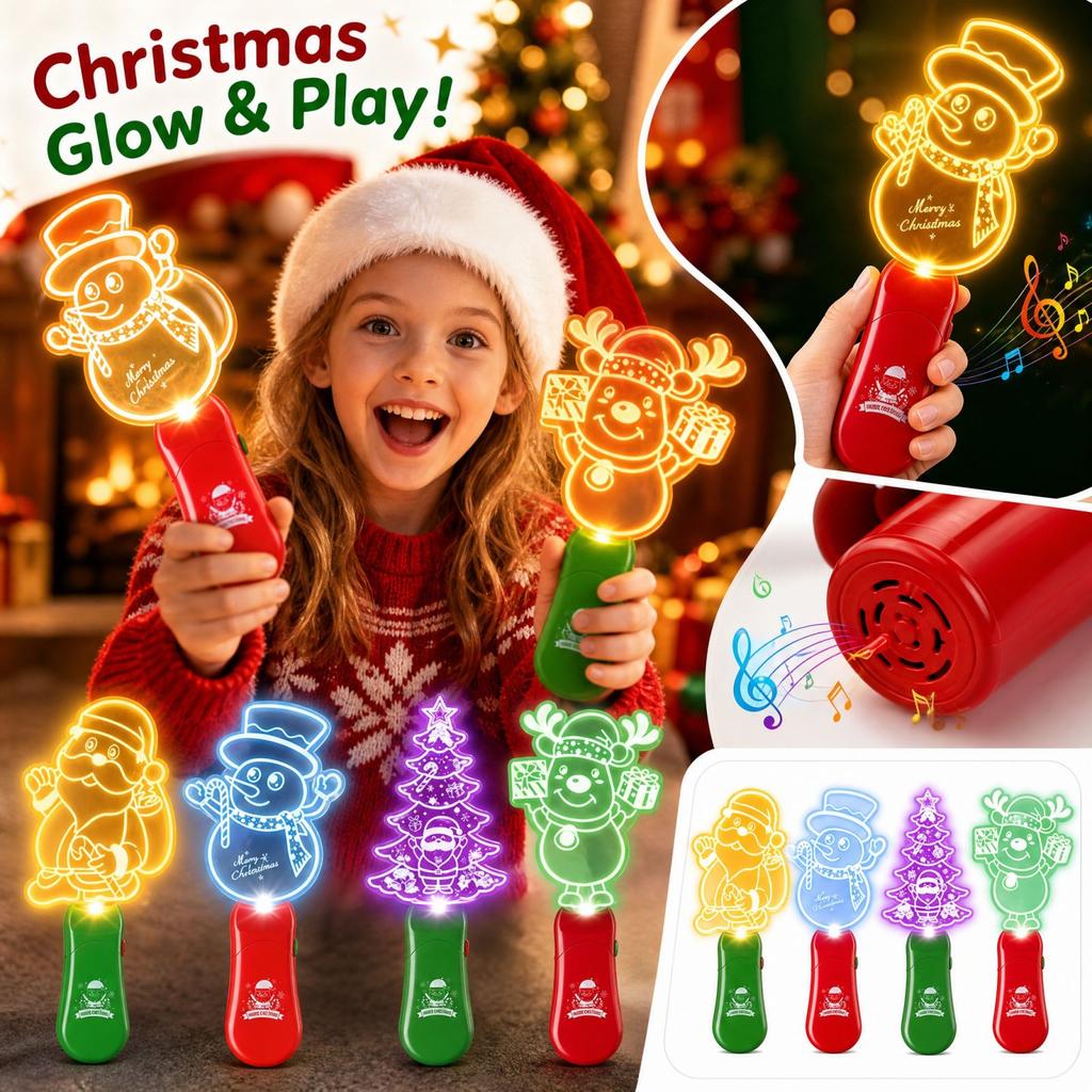 Kids Christmas Handheld Stick Wand Toy with Music and Light for Holiday Party