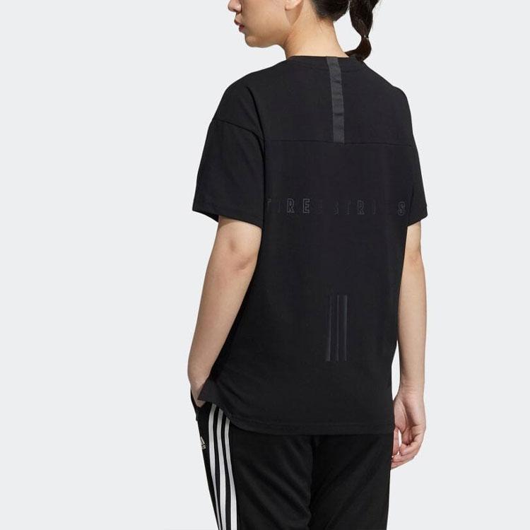 adidas SS22 Однотонная футболка с круглым вырезом и логотипом, повседневная, с коротким рукавом, женские топы, черный цвет HC2547