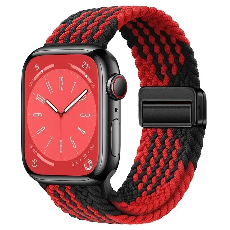 Плетеный нейлоновый ремешок-петля для Apple Watch Ultra2 49мм 9 8 7 45 41мм Металлический магнитный браслет-ремешок для 6 5 4 3 SE 44 40мм