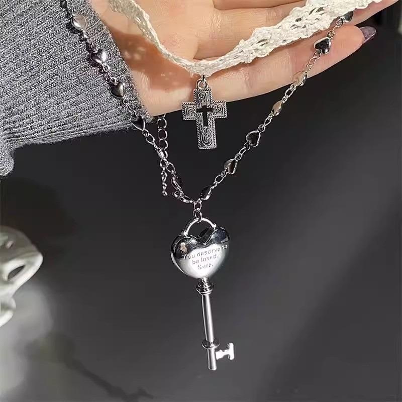 Корейская Панк Крест Белое Кружево Двухслойная Цепочка на Ключицы Ожерелье для Женщин Девушек Мода Панк Сладкий Крутой Чокер Аксессуары