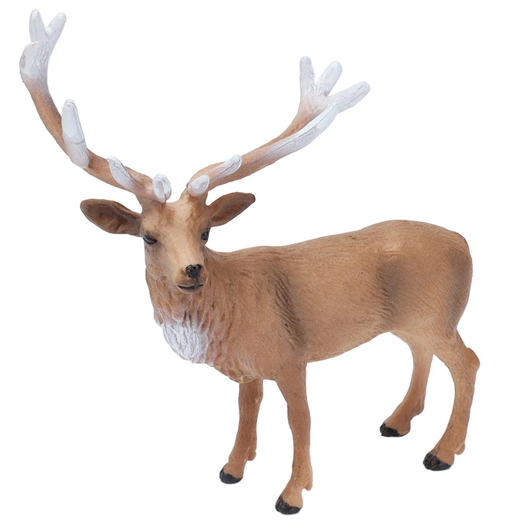 Wild Deer Statue Solid Static Natural Realistic Animal Model Male Red Deer for Cake Gift Christmas