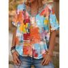 Women's T-Shirts 3D Geometric Color Blocks Graphics Fashion Short Sleeved V-Neck Regular Tops Daily Prints Tee Summer Casual Tops